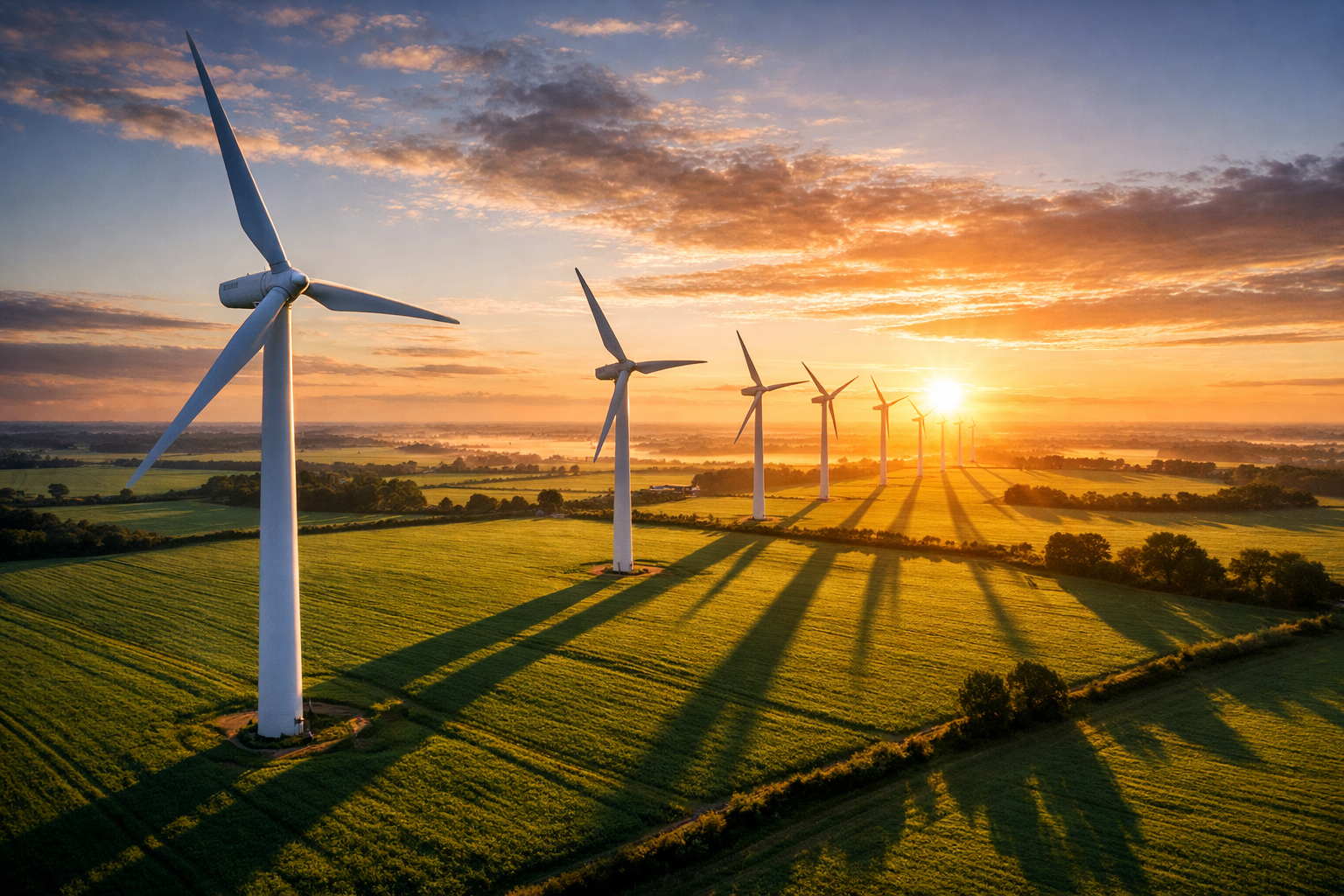 Wind turbines at sunrise